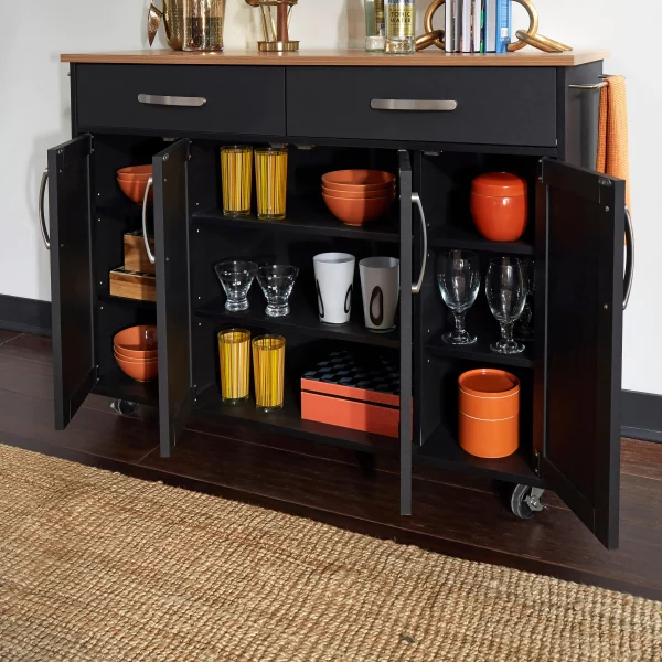 Brookshire Black Kitchen Cart with Natural Wood Top