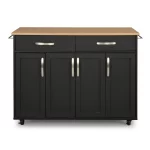 Brookshire Black Kitchen Cart with Natural Wood Top