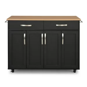 Brookshire Black Kitchen Cart with Natural Wood Top