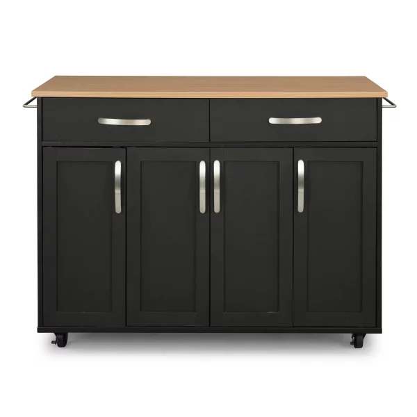 Brookshire Black Kitchen Cart with Natural Wood Top