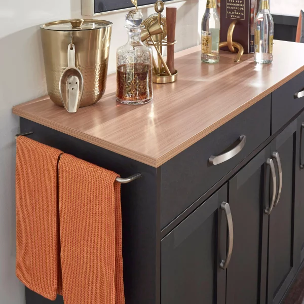 Brookshire Black Kitchen Cart with Natural Wood Top