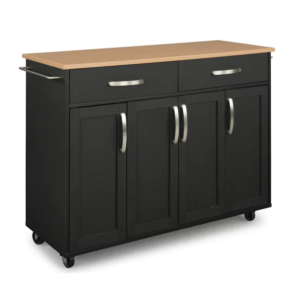 Brookshire Black Kitchen Cart with Natural Wood Top