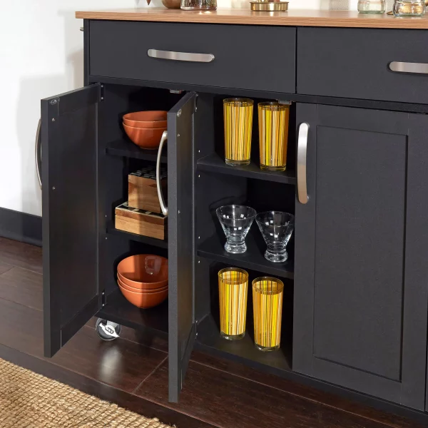 Brookshire Black Kitchen Cart with Natural Wood Top