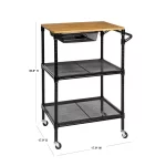Black Kitchen Cart with Natural Wood Top