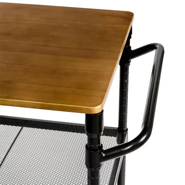 Black Kitchen Cart with Natural Wood Top
