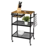 Black Kitchen Cart with Natural Wood Top