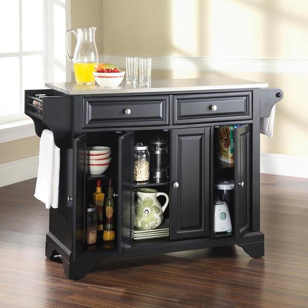 Lafayette Black Kitchen Island with Stainless Steel Top