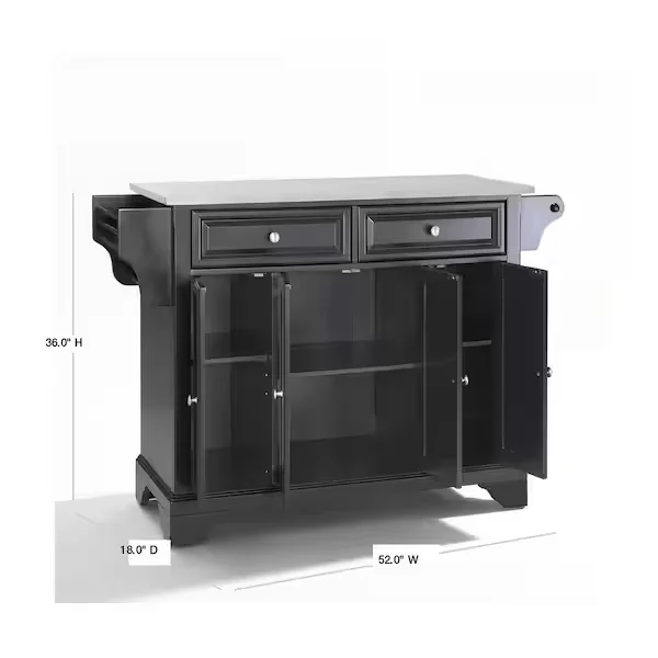 Lafayette Black Kitchen Island with Stainless Steel Top