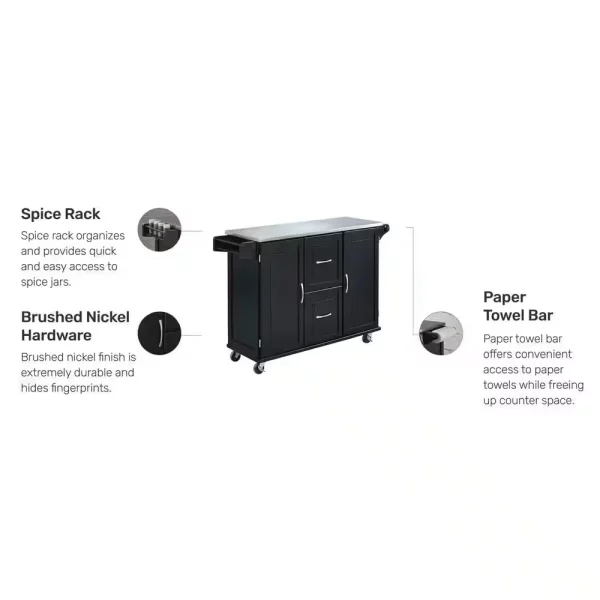 Dolly Madison Black Kitchen Cart with Stainless Top