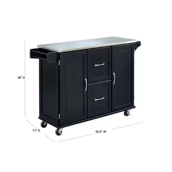 Dolly Madison Black Kitchen Cart with Stainless Top