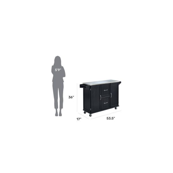 Dolly Madison Black Kitchen Cart with Stainless Top