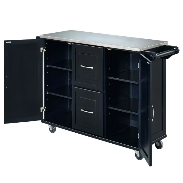 Dolly Madison Black Kitchen Cart with Stainless Top
