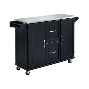 Dolly Madison Black Kitchen Cart with Stainless Top