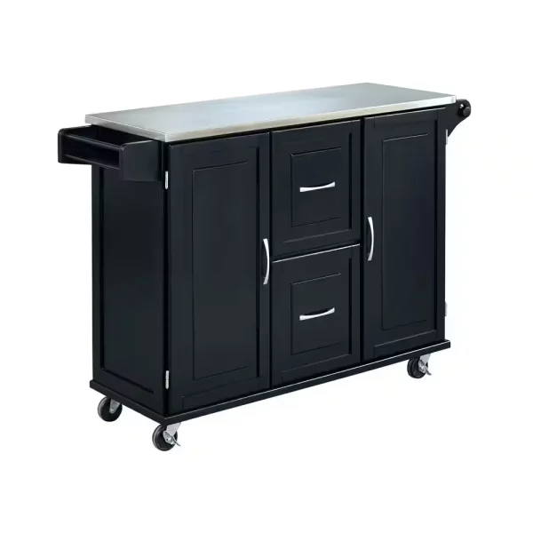 Dolly Madison Black Kitchen Cart with Stainless Top