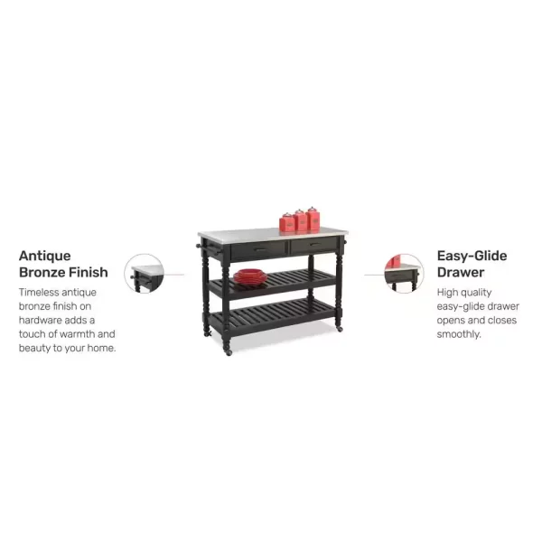 Savannah Black Kitchen Cart with Stainless Top