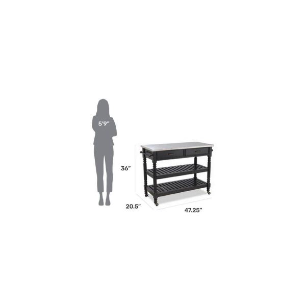 Savannah Black Kitchen Cart with Stainless Top