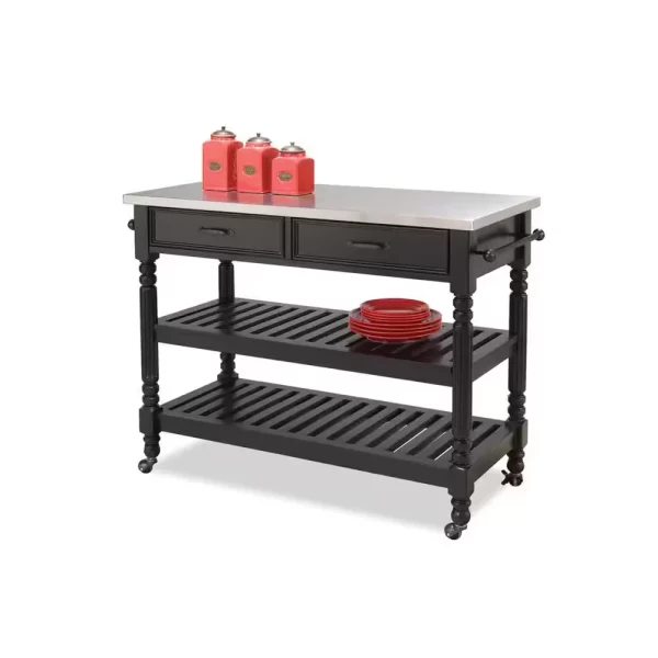 Savannah Black Kitchen Cart with Stainless Top