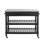 Savannah Black Kitchen Cart with Stainless Top