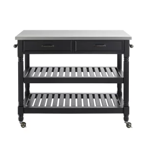 Savannah Black Kitchen Cart with Stainless Top