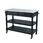 Savannah Black Kitchen Cart with Stainless Top