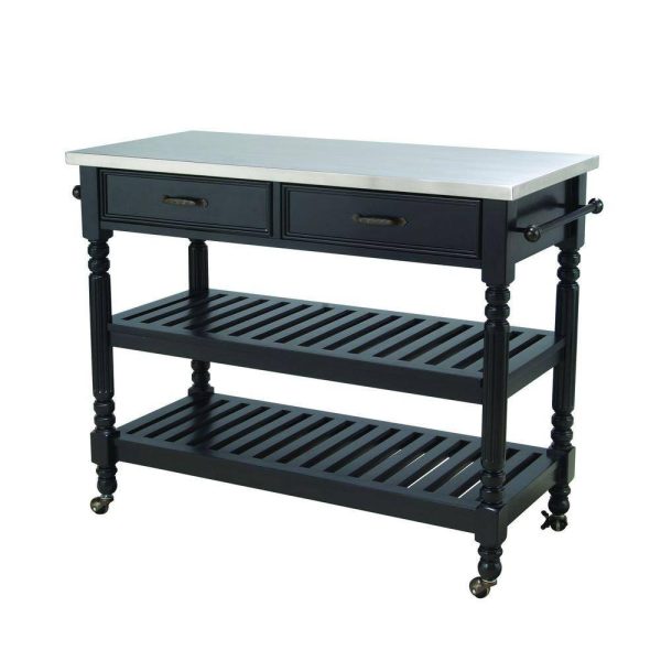 Savannah Black Kitchen Cart with Stainless Top
