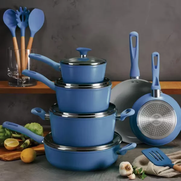 14-Piece Ceramic Cookware Set in Blue