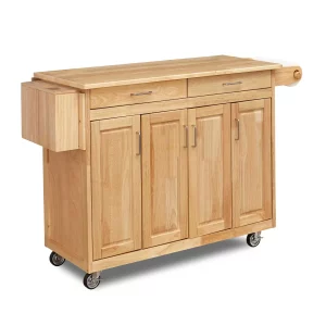 Natural Wood Kitchen Cart with Breakfast Bar