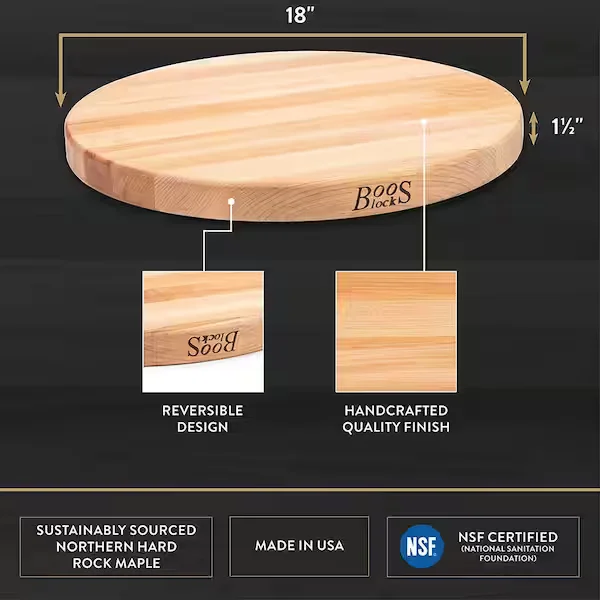 Block 18 in. x 18 in. Round Maple Wood Edge Grain Reversible Cutting Board