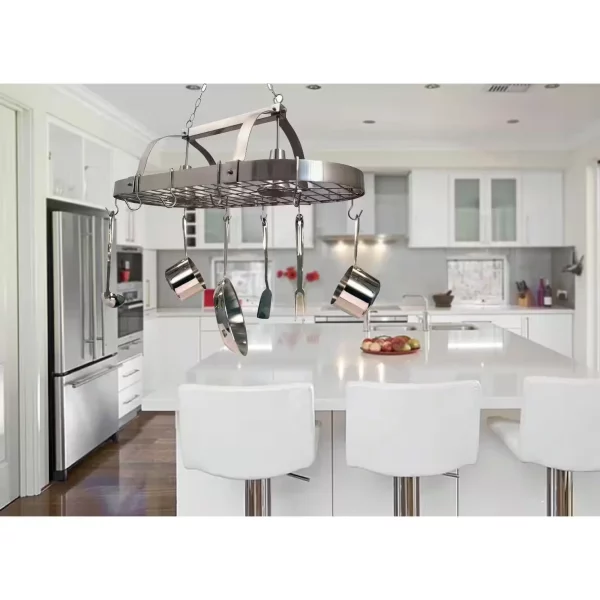 2-Light Brushed Nickel Kitchen Pot Rack Light with Hooks