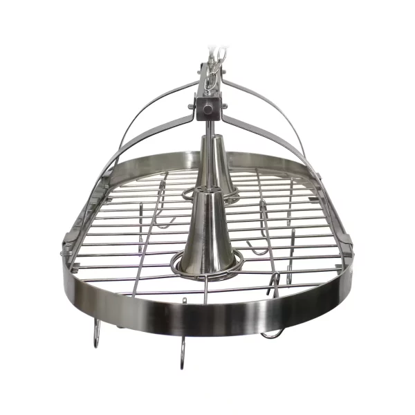 2-Light Brushed Nickel Kitchen Pot Rack Light with Hooks