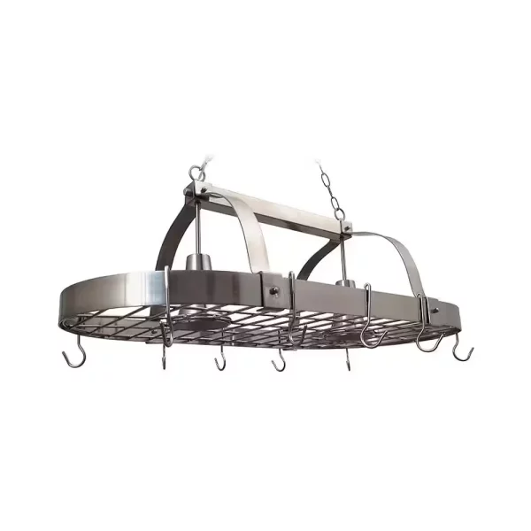 2-Light Brushed Nickel Kitchen Pot Rack Light with Hooks
