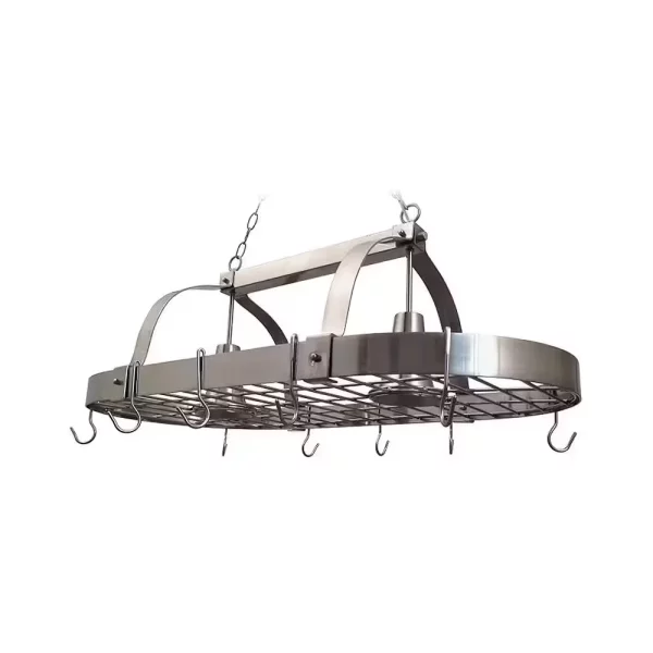 2-Light Brushed Nickel Kitchen Pot Rack Light with Hooks