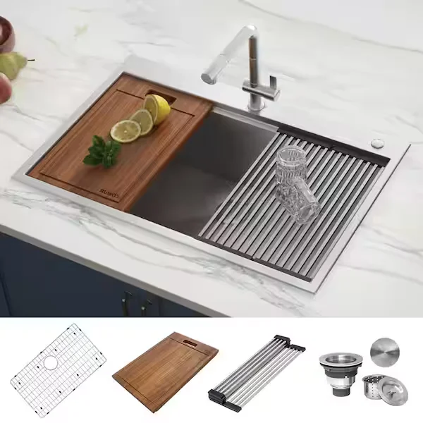 Siena Stainless Steel 16-Gauge 33 in. Single Bowl Drop-In Workstation Kitchen Sink