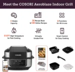 Cosori New Indoor Grill, Smart XL Air Fryer Combo Aeroblaze, 8-in-1, 6 Quart Voice Control, Black