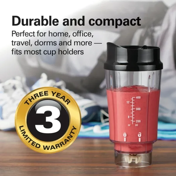 Hamilton Beach Personal Blender with Travel Lid for Smoothies and Shakes, Portable, Fits Most Car Cup Holders, Black, 51101