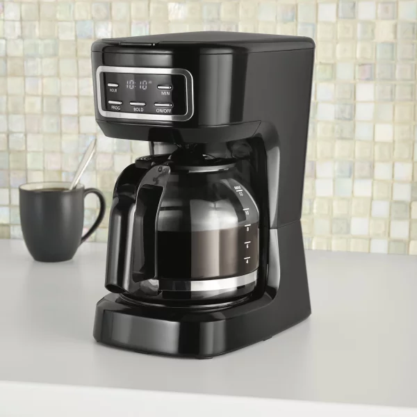 Mainstays Black 12-Cup Programmable Coffee Maker, 1.8 Liter Capacity, New