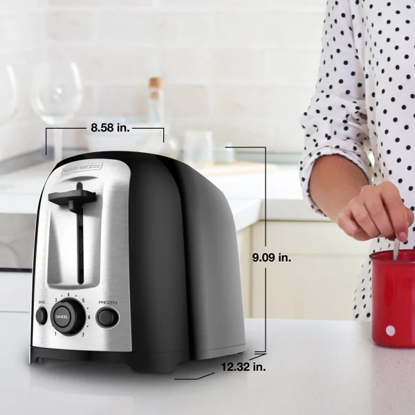 BLACK+DECKER 2-Slice Extra Wide Slot Toaster, Black, Silver, TR1278B