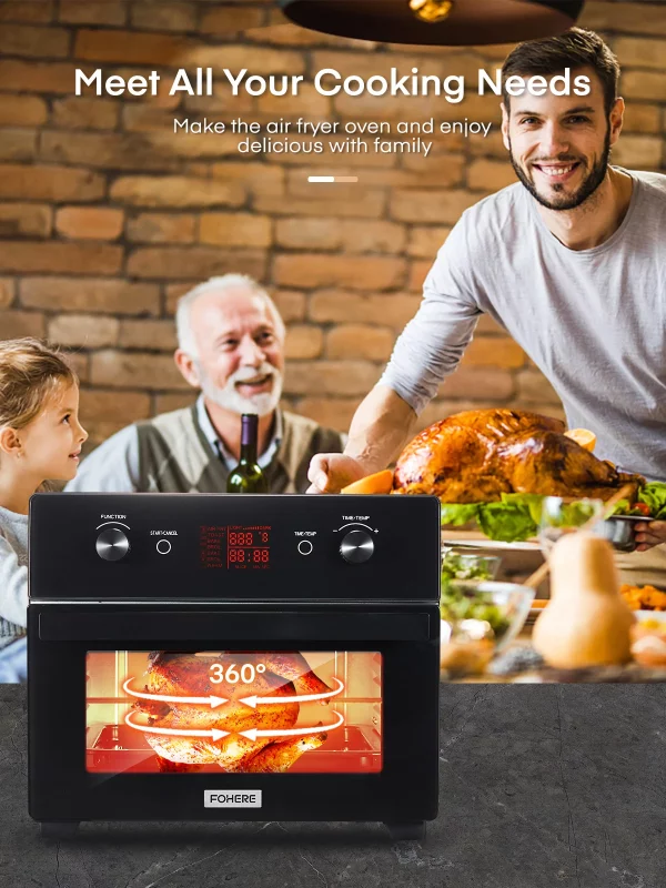 FOHERE Air Fryer Toaster Oven Combo, 20QT Smart Convection Ovens Countertop, 7 Cooking Functions for Roast, Bake, Broil, Air Fry, Free Accessories Included, 1800W