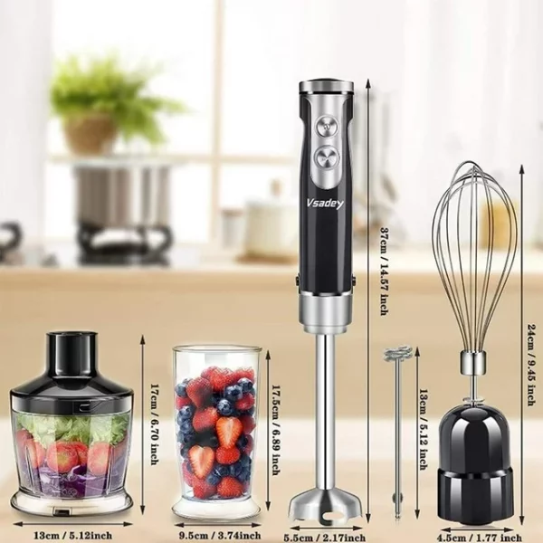 Hand Blender Set 500W 5-in-1 Immersion Stick Blender with 500ml Food Processor, 600ml Beaker, Egg Whisk, Milk Frother Whisk - 9 Speeds, Turbo Button, Lightweight, BPA-Free, Black