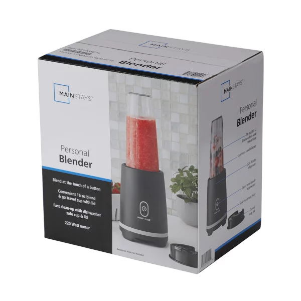 Mainstays Black Single-Serve Blender with 1 Travel Lid, 16 oz, New