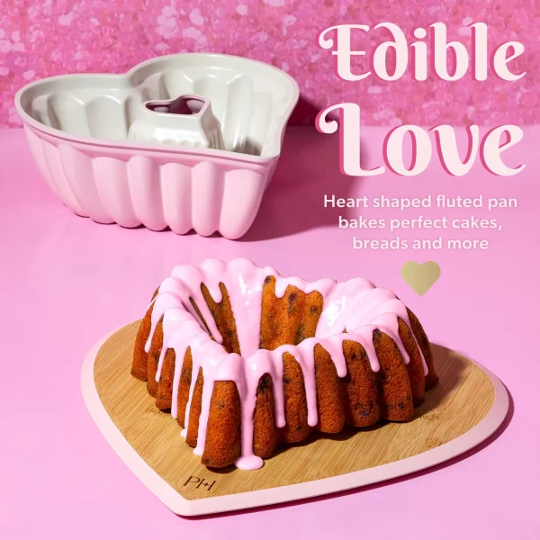 Paris Hilton Premium Nonstick Heart Shaped Fluted Pan, Dishwasher Safe, 9.5 inch, Pink