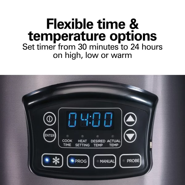 Hamilton Beach Programmable Defrost Slow Cooker, 6 Quart Capacity, Temperature Probe, Removable Crock, Black, 33768