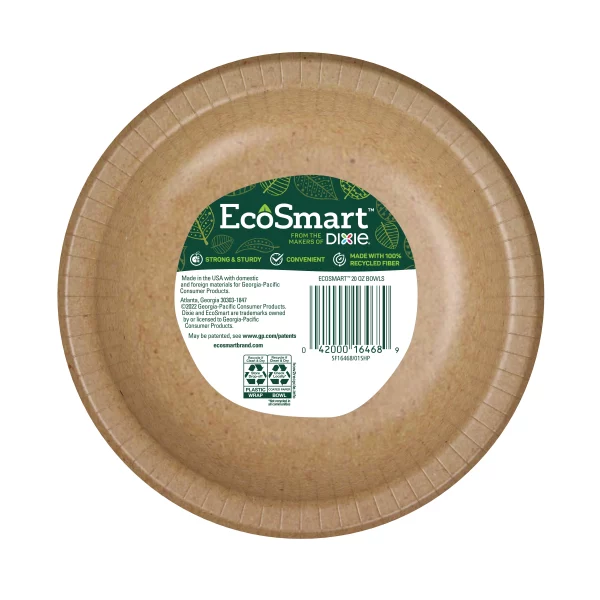 EcoSmart by Dixie Disposable Paper Bowls, Brown, 20 Ounce, 25 Count