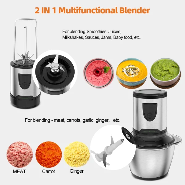 Blender and Food Processor Combo, LINKChef 2 in 1 Multifunctional Food Fruit Meat Blender, 1.2L Food Chopper