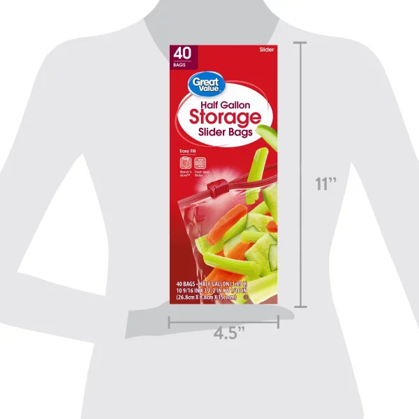 Great Value Half Gallon Slider Bags, 40 Count