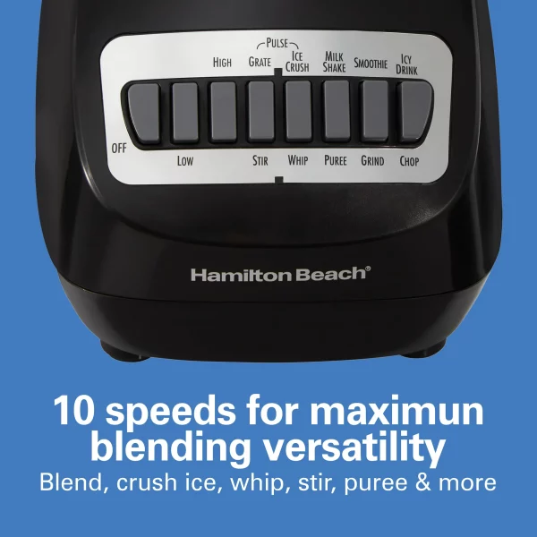 Hamilton Beach Smoothie Blender, 56 oz. Jar, 10 Speeds, New, Black, 50190F