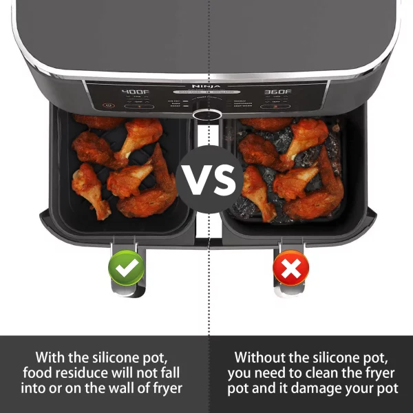 MMH 2Pcs Air Fryer Silicone Liners- Air Fryer Silicone Pot, Reusable Silicone Airfryer Liner Replacement Baking Tray Basket Insert, Non-stick, Easy Cleaning, Food Safe, Black