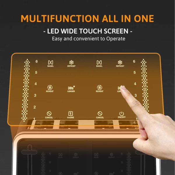 Gevi Toaster 4 Slice Toaster LED Digital Touch Screen Extra-Wide Slots Black + Silver