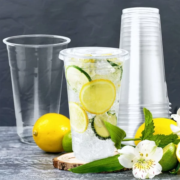 BagDream 50 Pack 24 oz Clear Plastic Cups with Lids, Disposable Clear Drink Cups with Lids for Party