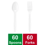 Great Value Everyday White Disposable Plastic Forks & Spoons, White, 120 Count